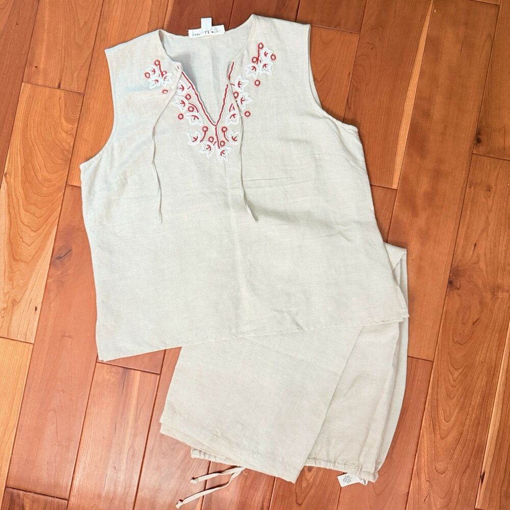 Josephine Chaus Sleeveless Casual Blouse Pants Combo Size Large Beaded